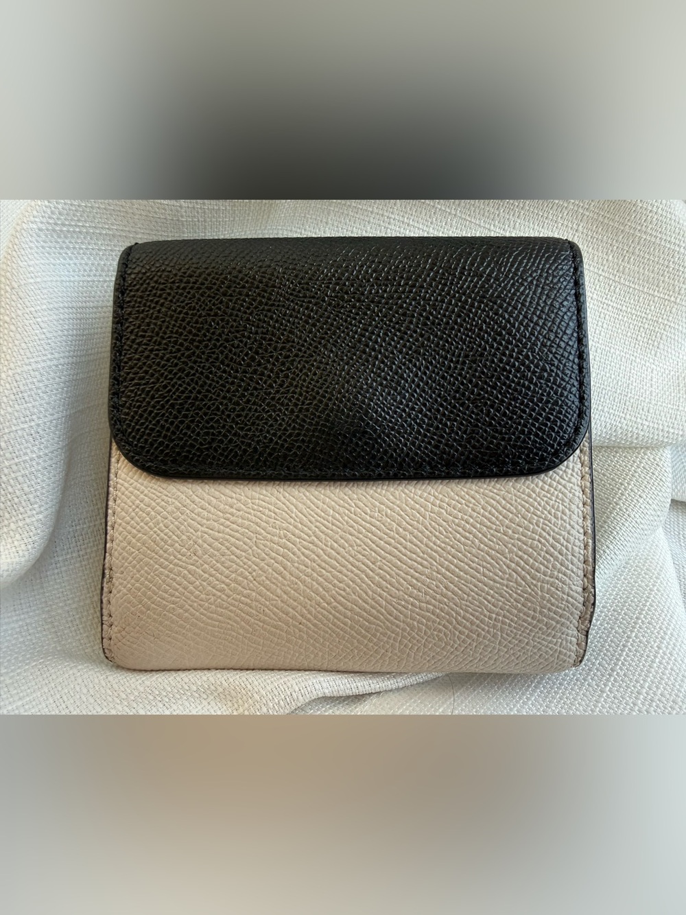 VTG Coach CF446 Small Colorblock Tri-Fold Wallet Black/Chalk Crossgrain Leather - Picture 3 of 5